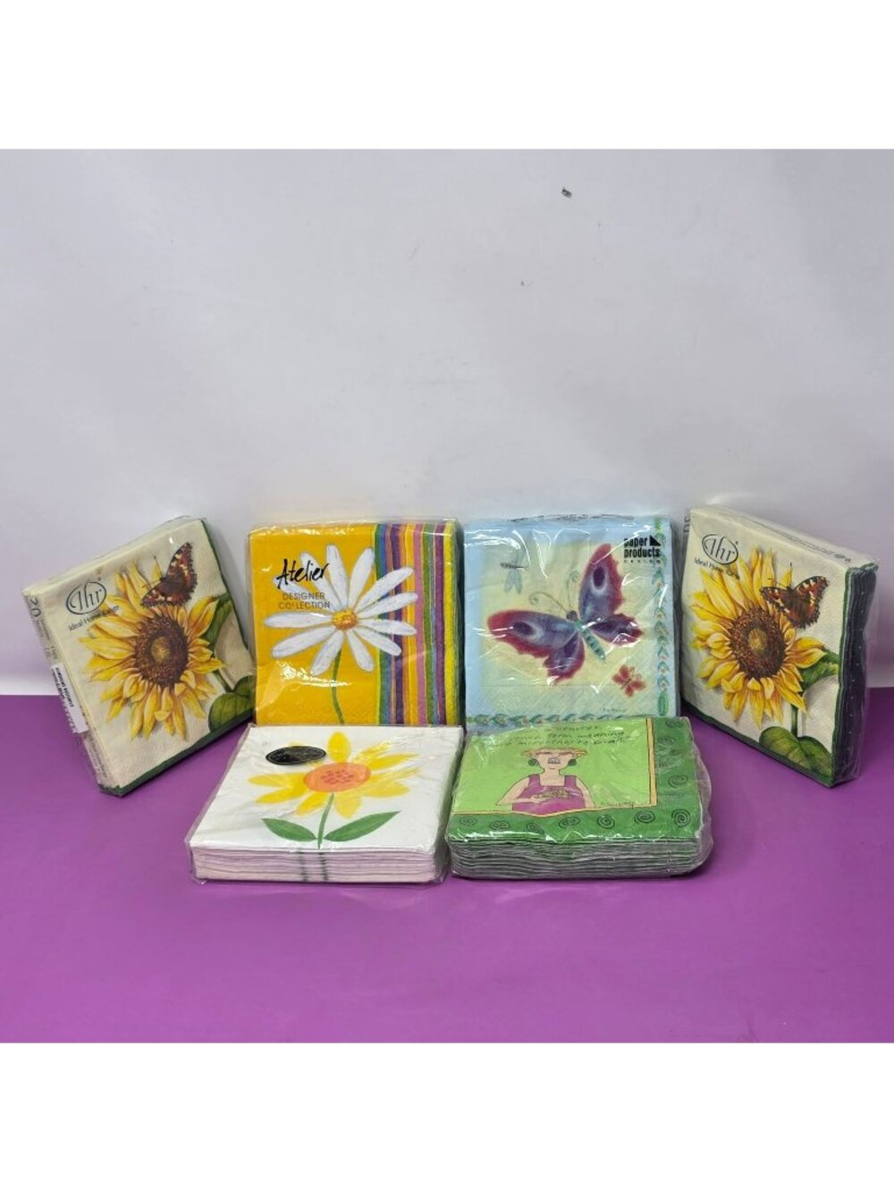 Set Of 6 Decorative Paper Napkin Packs With Floral Butterfly & Humorous Designs